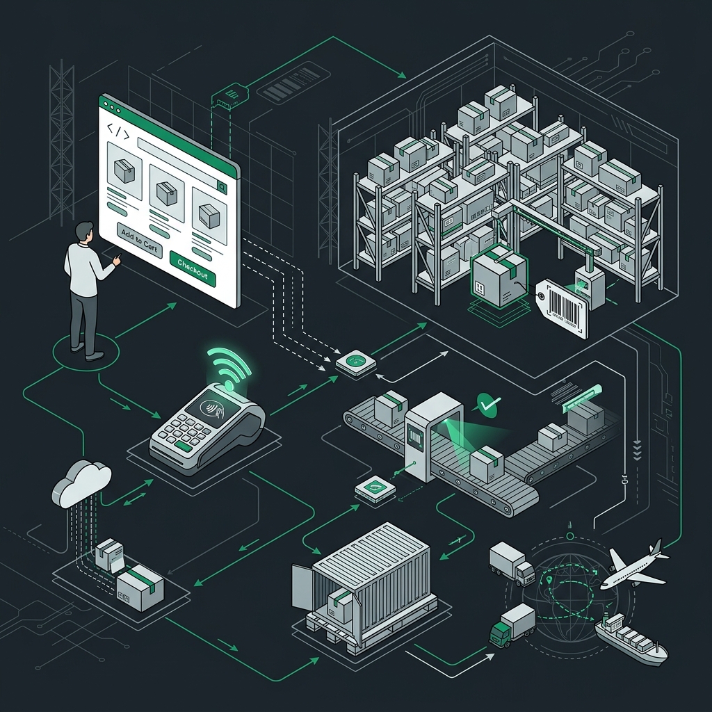 Online store checkout and inventory schematic